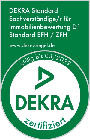 Siegel: DEKRA-zertifizierter Sachverständiger für Immobilienbewertung D1